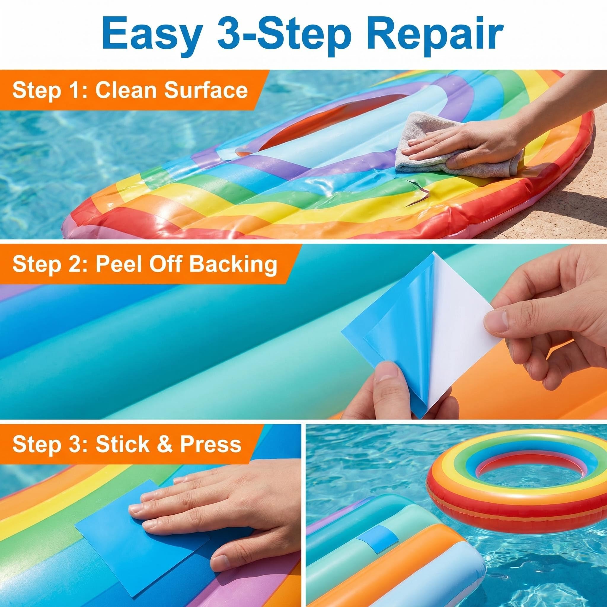 Kit Reparation Piscine Bleu 20 Pièces Patchs de Réparation Auto-Adhésifs en PVC pour Bateau Gonflable