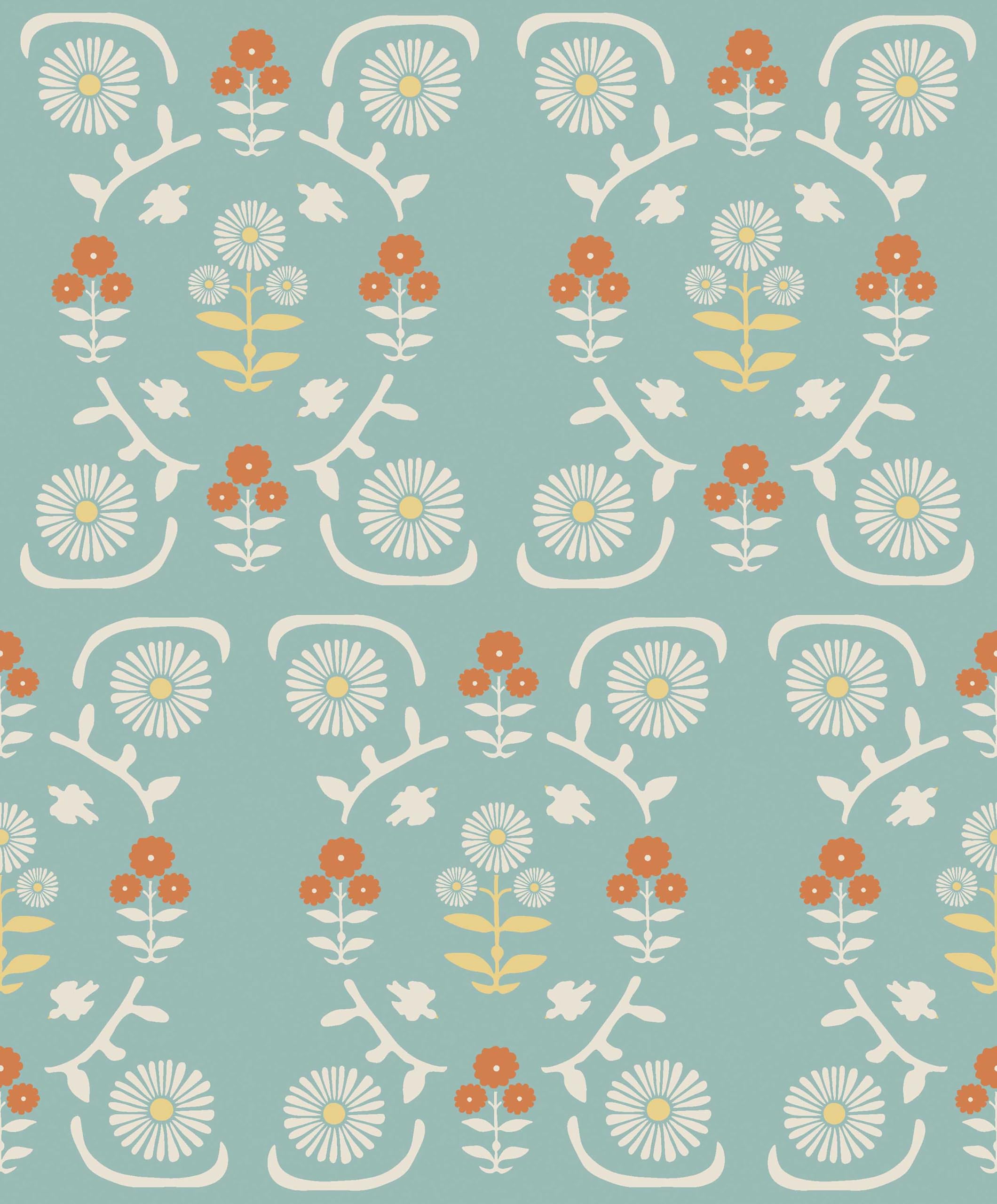 Papier peint bleu floral intissé style folklorique salon chambre 0,53m x 10,05m