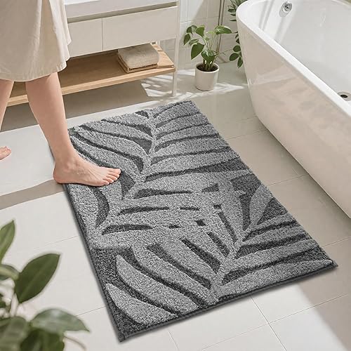 Miniatura 12 de Alfombras de baño verdes de 20 x 32 pulgadas, tapetes de baño de hojas, antideslizantes, lavables, alfombra de baño de microfibra suave y absorbente