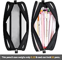 Vista 6 de KALIDI Estuche para lápices de malla cuadriculada de gran capacidad, estuche grande para lápices con cremallera, bolsa de lápices simple, bolsa