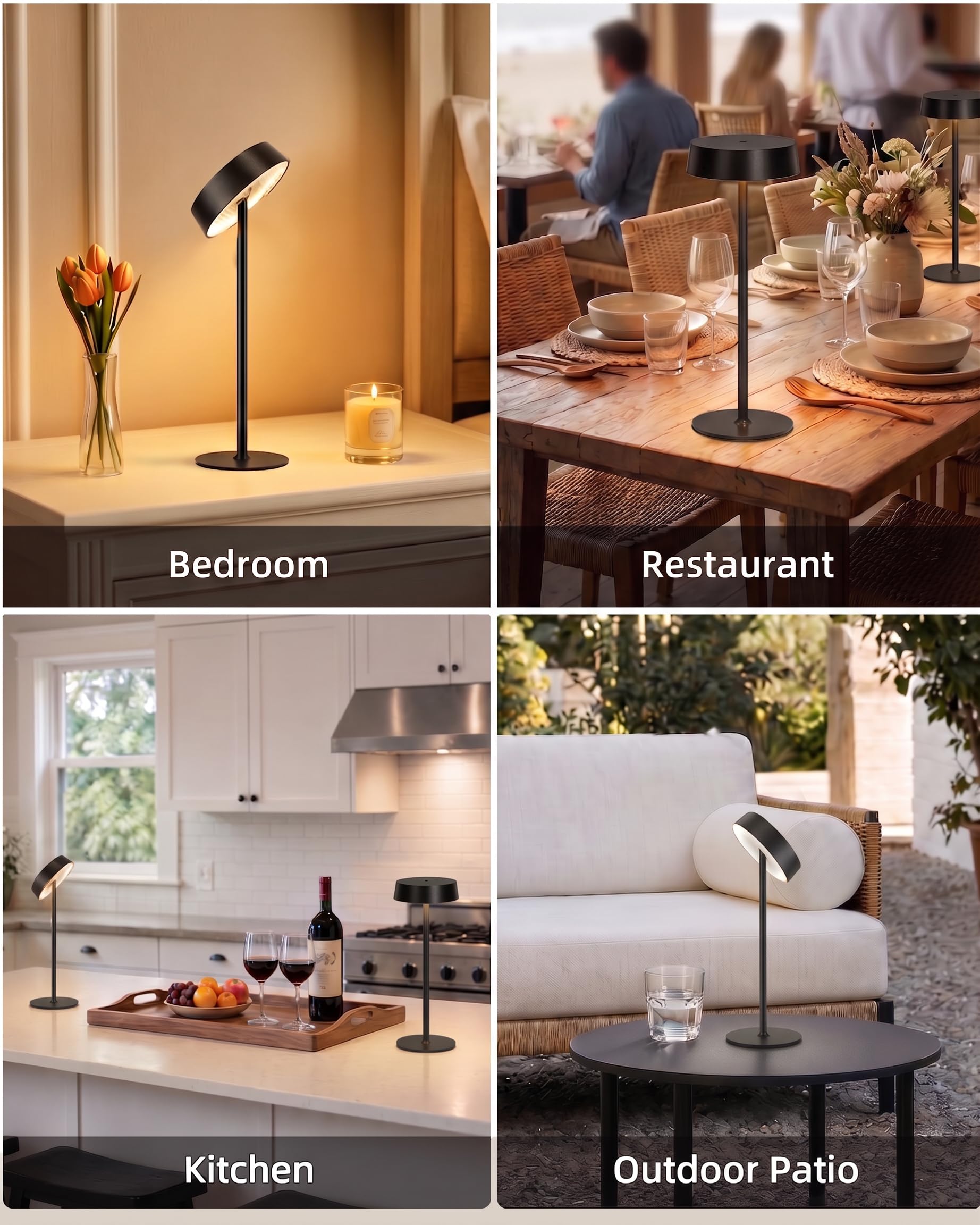 Lámpara de mesa recargable, lámpara inalámbrica, funciona con pilas, control táctil regulable, 3 temperaturas de color RGB, función de memoria LED, lámpara inalámbrica impermeable para exteriores