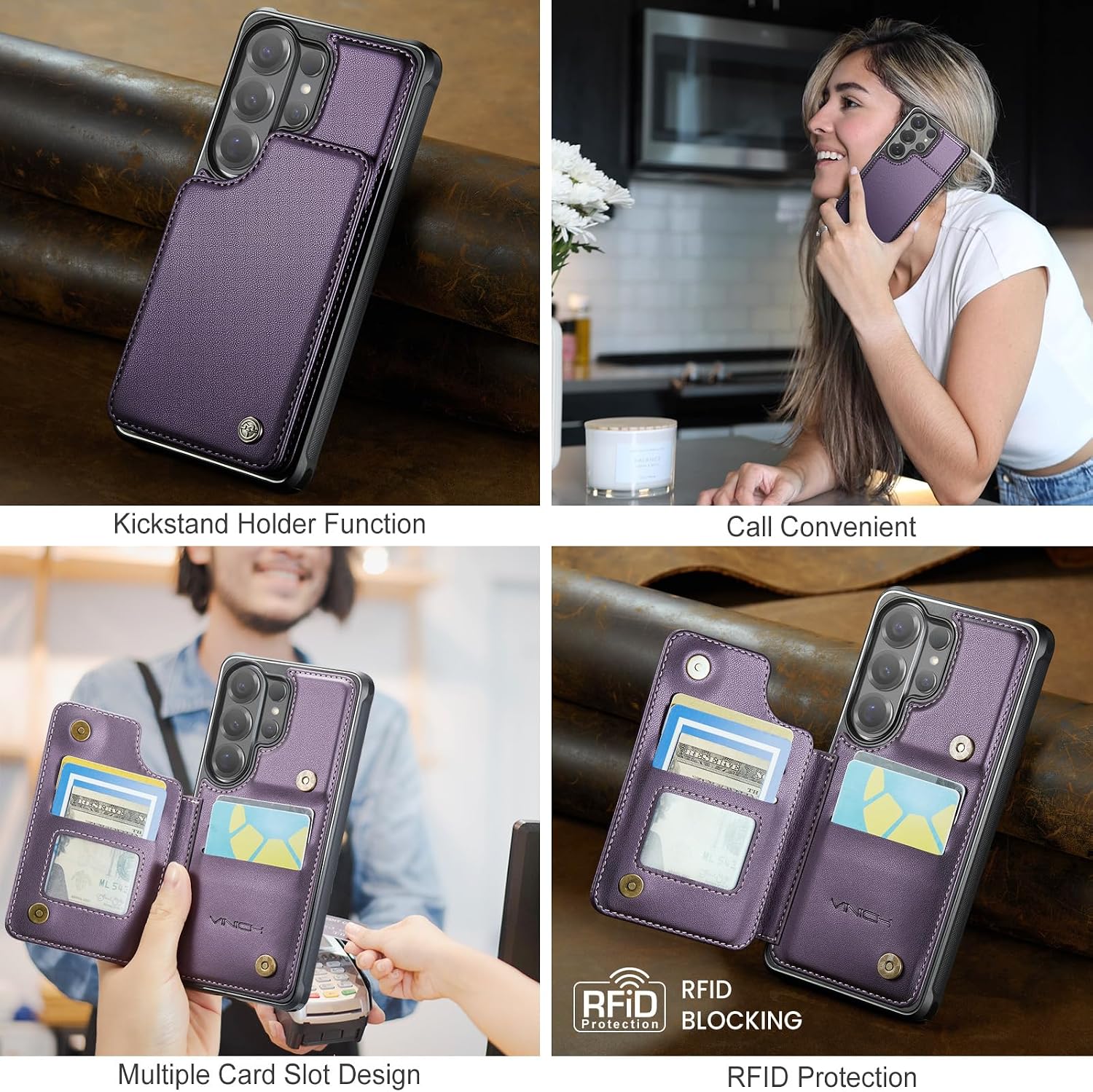 Vinich for Samsung Galaxy S26 Ultra Wallet Case with Card Holder, RFID Blocking Credit Slots Kickstand Shockproof Phone Cover for Women Men, Purple