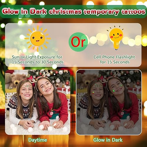 Miniatura 6 de JUNEBRUSHS 20 hojas de tatuajes temporales de Navidad para niños, rellenos de calcetines, regalos de fiesta de Navidad, calcomanías de tatuaje que