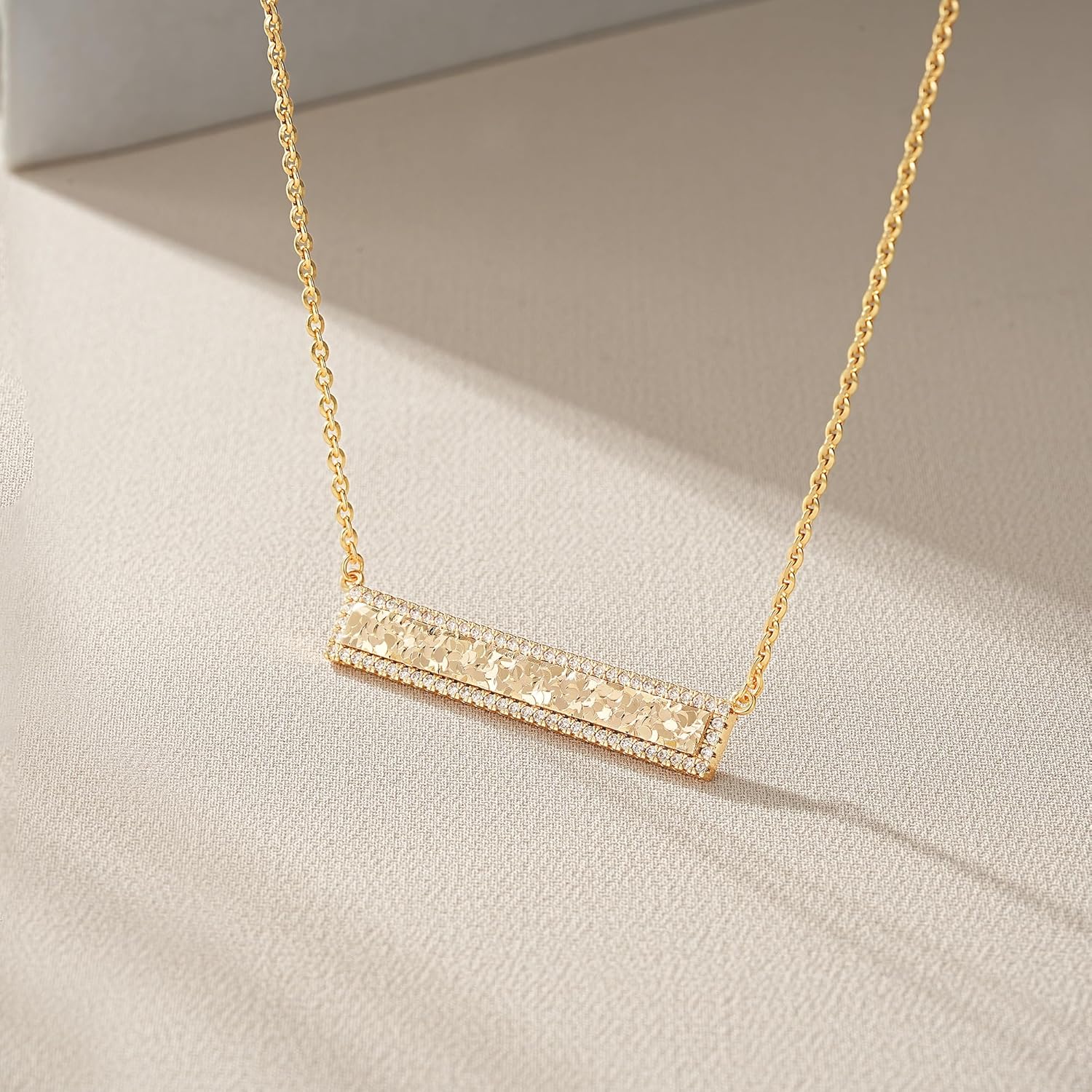 Valloey Rover Gold Pendant Necklaces for Women-Charm 14K Gold Plated Cubic Zirconia Dainty Long Bar Pendant Necklace Jewelry Gifts for Women - Image 6