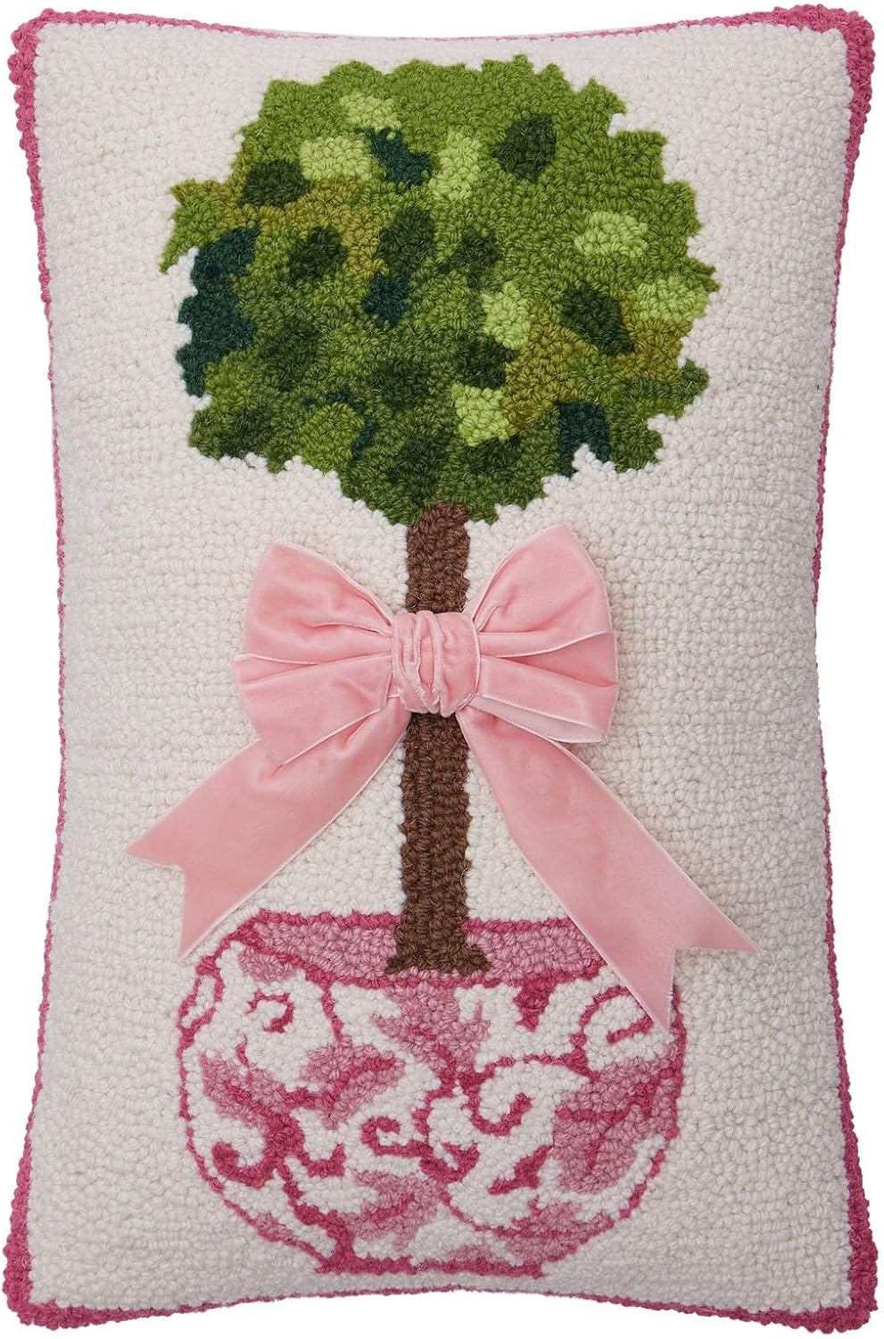 Peking Handicraft Ball Topiary with Bow Hooked Wool 18" x 12" Throw Pillow with Polyfill Insert