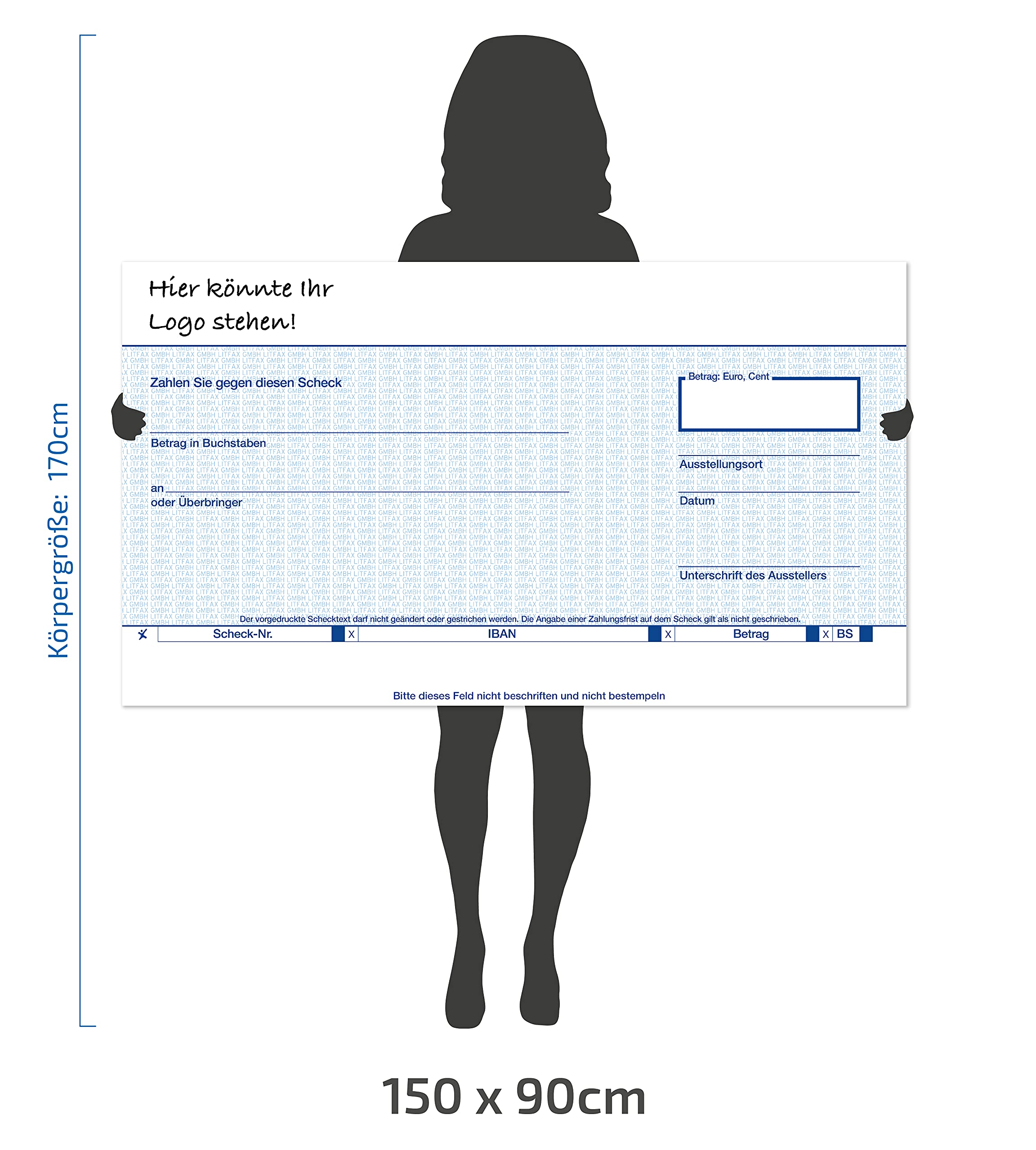 Personalisierbarer -Volksbank - Raiffeisenbank- Spendenscheck PR-Scheck, Bedruckt mit Ihrem Wunschtext und Logo, (1 Stück) - Größe: 150 x 90 cm