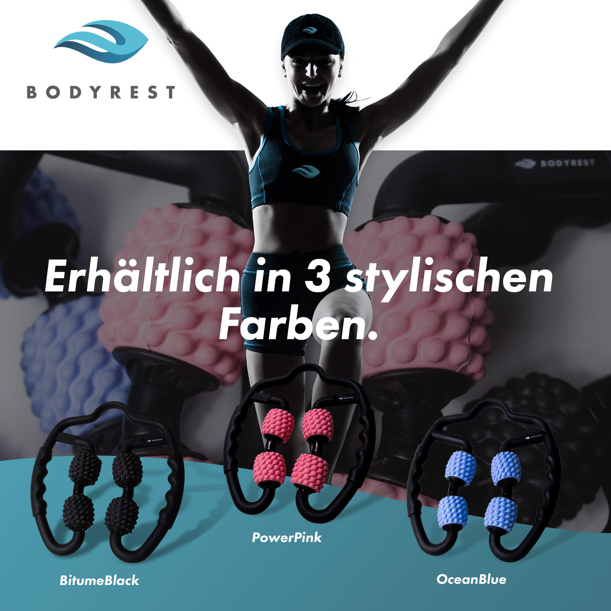 BODYREST - Rullo massaggiante muscolare, rullo fasciale e auto-massaggio, anti-cellulite, collo, spalle, cosce, gambe e braccia. Rilassamento intorno al mondo della fascia
