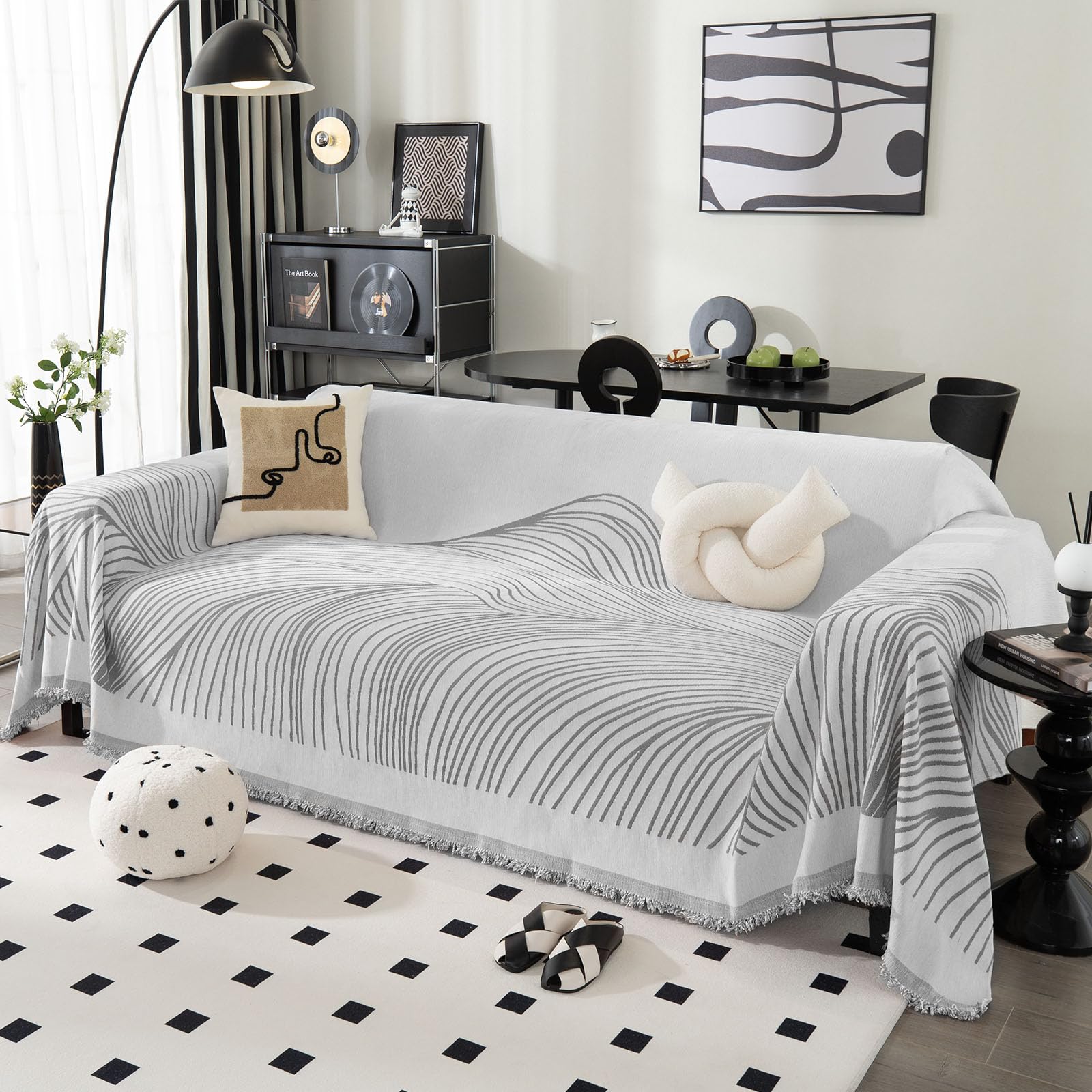 AOOTE Boho Couch Cover Sofa Covers, 180x300cm Chenille Couch Covers, All-Season Protection Couchs Cover, Washable, Breathable, Soft Sofa cover for Pet Friendly, Sectional Sofa, 2 3 Seater, Gray