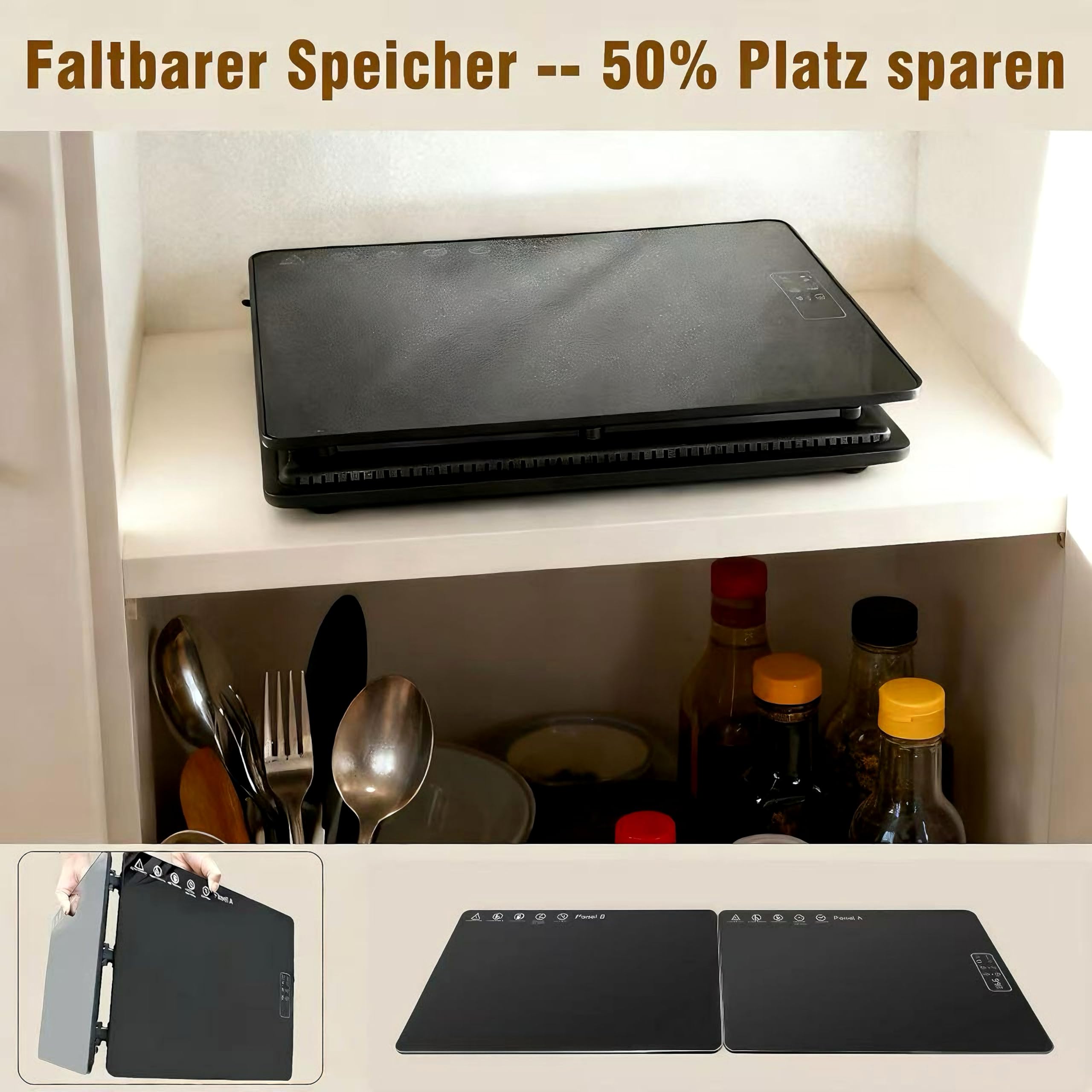 Elektrische Warmhalteplatte 80×30 cm, Speisenwärmer Elektrisch für Speisen mit Temperaturregler und Timer, Doppelzonen-Heizung, Faltbar zum Warmhalten und Auftauen