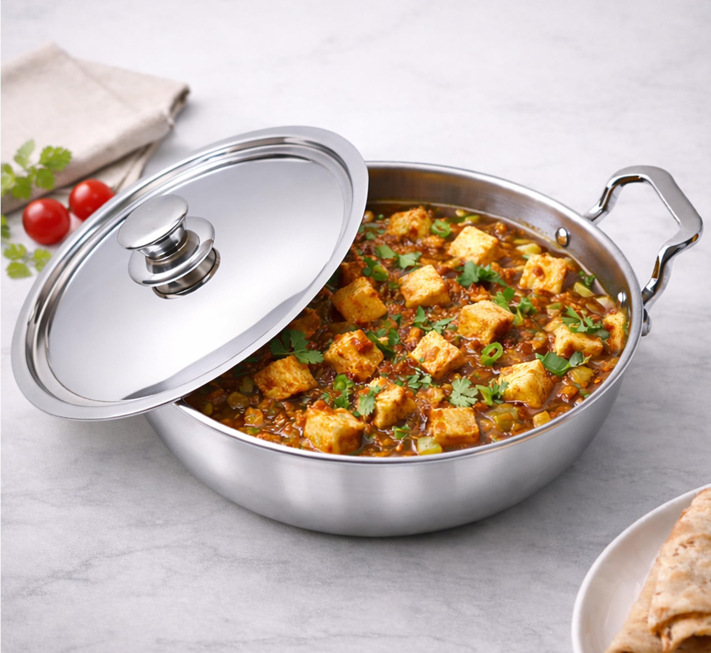 SOLARA Sterra Triply Bottom Stainless Steel Kadai/Kadhai with Lid, 22cm/8.6 inch, 2.3Ltr, Induction Friendly, Nonstick 3-Layer Bottom, 100% Toxin-Free, No Chemical Coating-picture-30