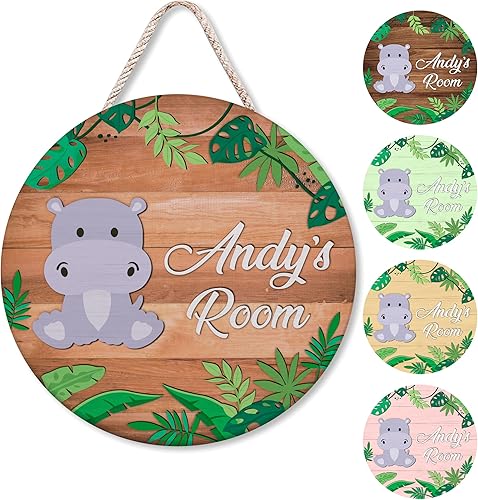Vista 27 de Hyturtle Letrero personalizado de elefante, letrero personalizado de bosque, nombre del niño, letrero de puerta de niños, decoración de pared