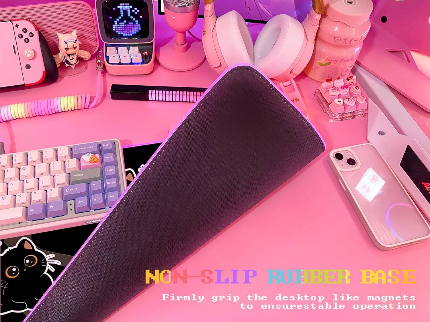 JMIYAV Pink RGB Gaming Mouse Pad 31.5x12 Inch PC XL Large Extended Glowing Led Light Up Desk Pad Non-Slip Rubber Base Computer Cute Mousepad Mat Desk Accessories Gaming Setup 0291
