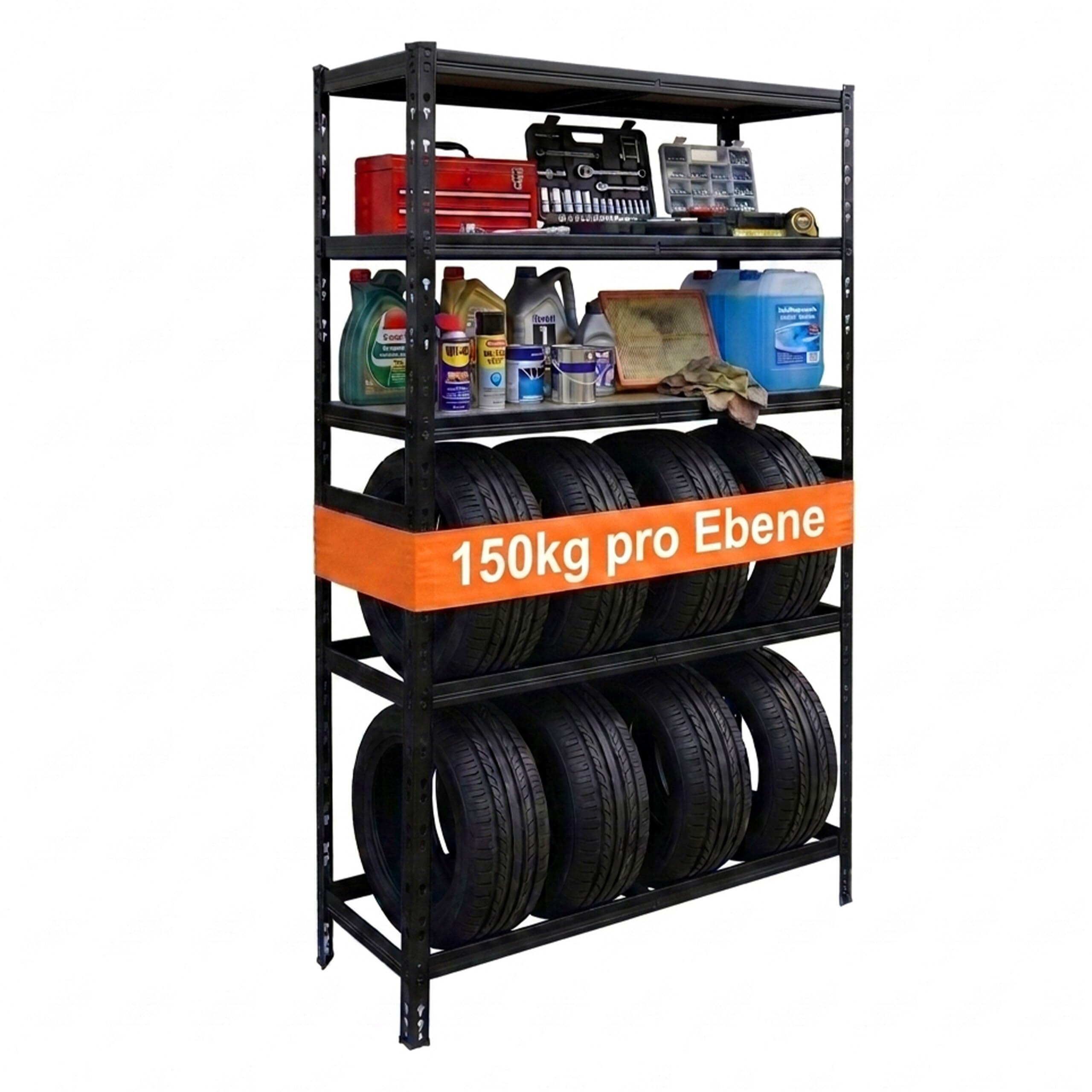 Relaxdays Reifenregal für 8 Reifen, HxBxT 210 x 110 x 40 cm, 750 kg, Stahl, Stecksystem, Reifenlager Werkstatt, schwarz