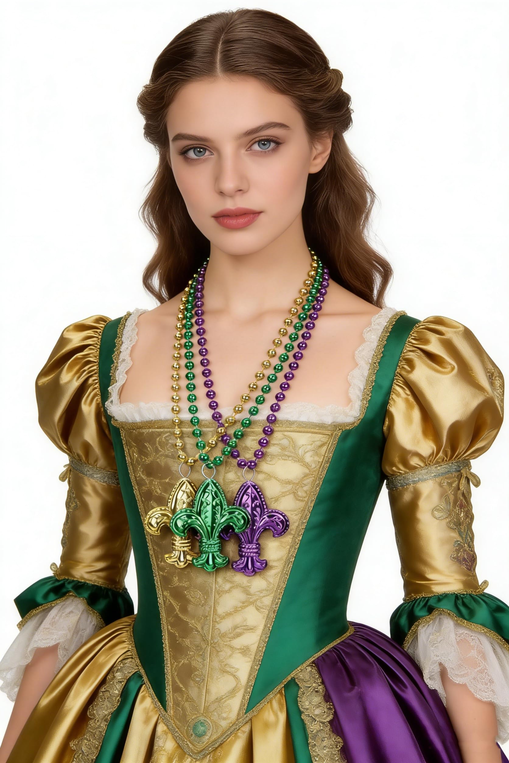 Collier de perles de Mardi Gras Fleur de Lis Or Violet Vert Nouvelle-Orléans pour fête de Mardi Gras Saint Patrick, Small, Plastique, Pas de gemme