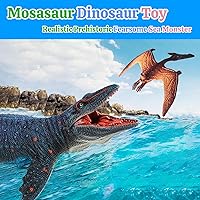Vista 3 de EOIVSH Gran Figura de Juguetes de Mosasaurus, Gran Protector del Océano Mosasaurus Mordiendo a un Pterosaurio, Figura de Dinosaurio Monstruo Marino