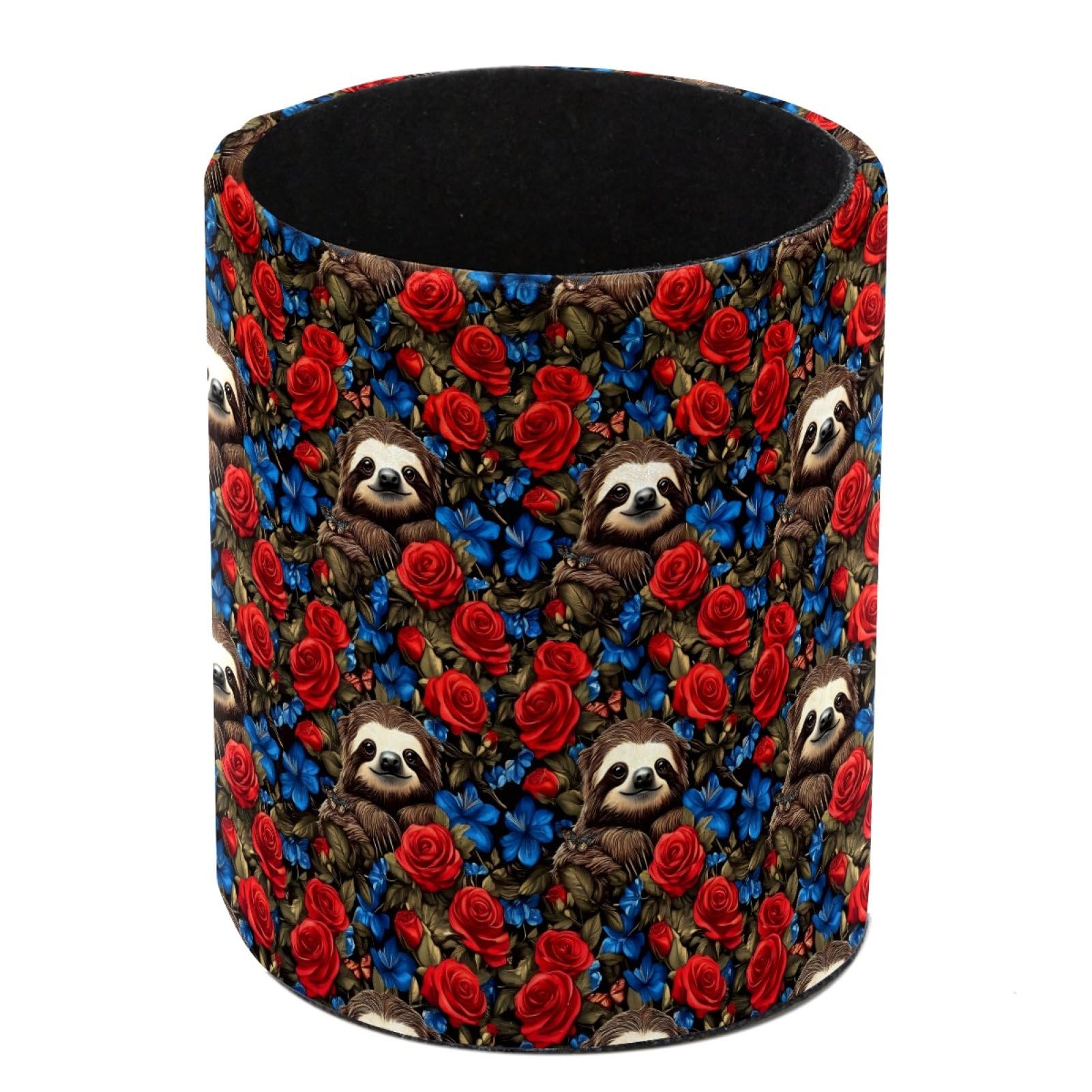 HEOEH Sloth Roses Pen Holder for Desk, PU Leather Pencil Holder Pen Cup Marker Holder Makeup Brush Holders, Desk Accessories & Workspace Organizers for Home, Office