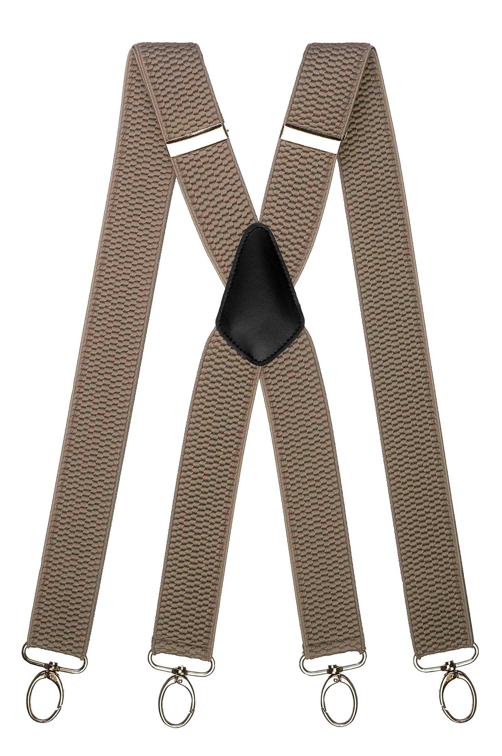 Olata Men's Grey (Silver Clips) Heavy Duty X-Shape Multi-Purpose Wide Braces/Suspenders With Carabiner Clips - 4Cm.