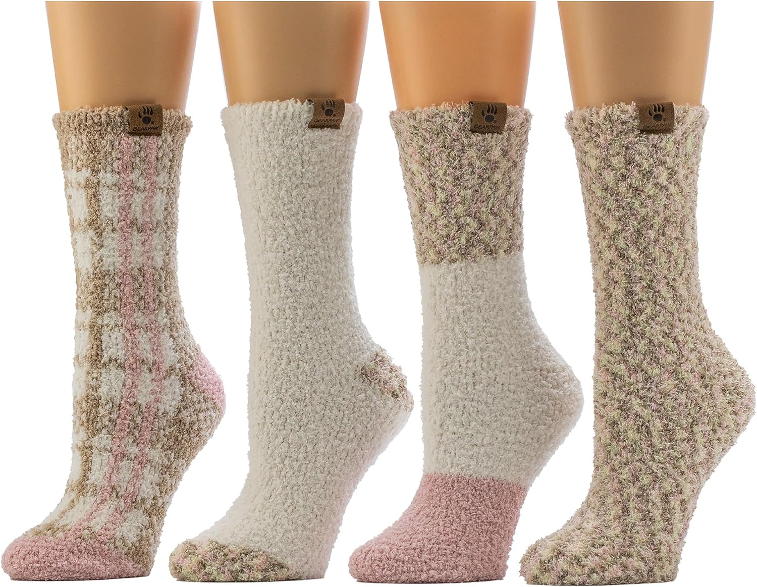 BEARPAW 4 Pair Pack Cozy Super Soft Lounge Socks Multi Pattern Crew Socks