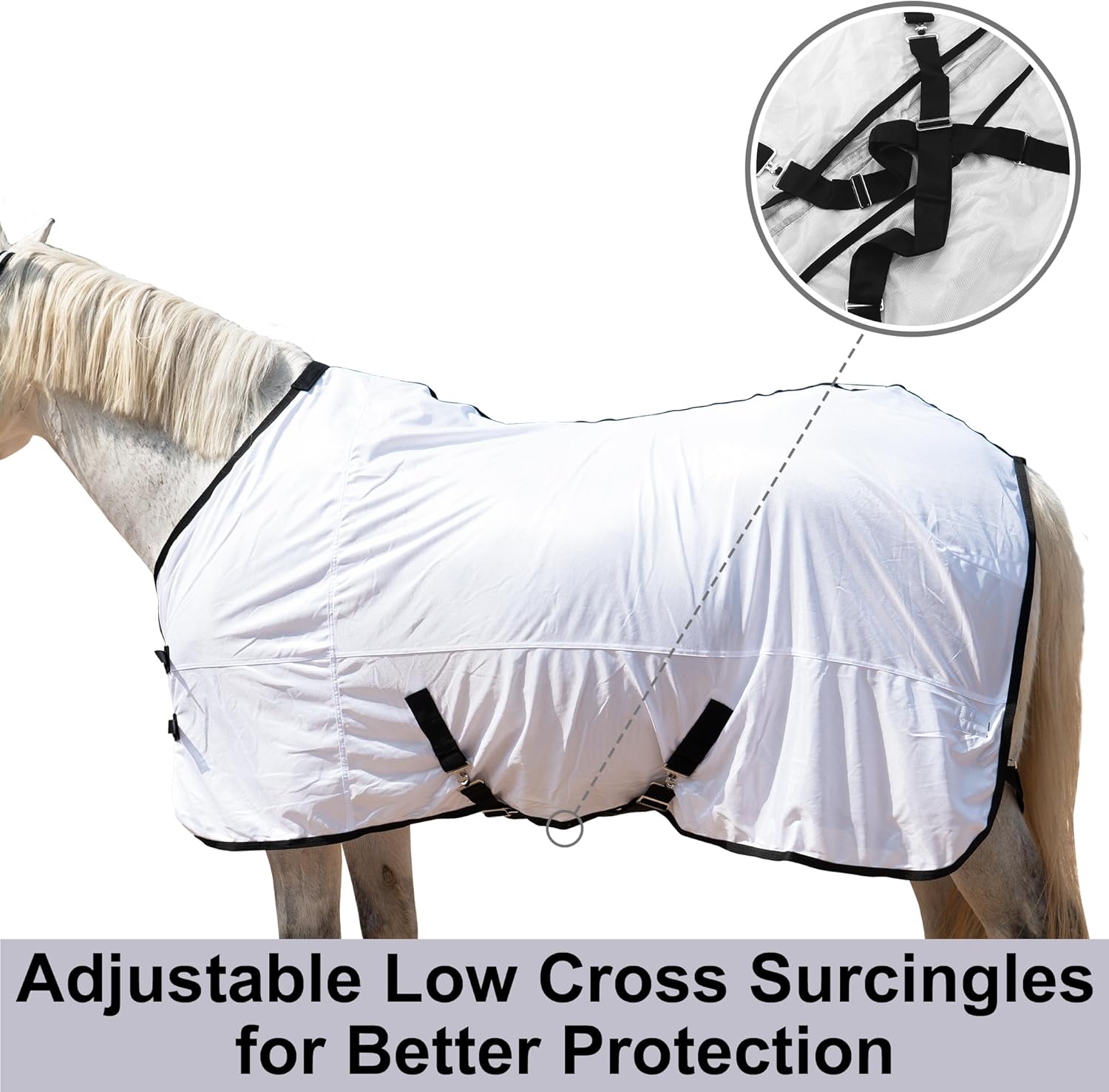 Horse Fly Sheet Lining, Breathable Mesh Horse Sheets, Equine Summer Sheets UV Protection, Bug Mosquito FlySheet for Stable, Pasture, Barn - Standard Neck - White 81"