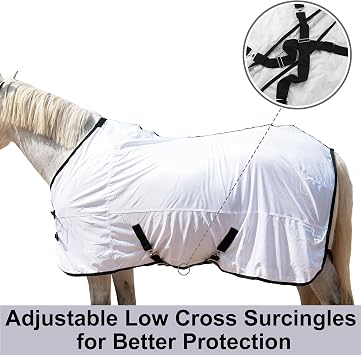 Horse Fly Sheet Lining, Breathable Mesh Horse Sheets, Equine Summer Sheets UV Protection, Bug Mosquito FlySheet for Stable, Pasture, Barn - Standard Neck - White 81