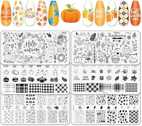 Miniatura 8 de Whaline Juego de 6 platos de estampado de uñas de invierno diseño de árbol de nieve copo de nieve diseño de pino plantillas de sello de imagen hola