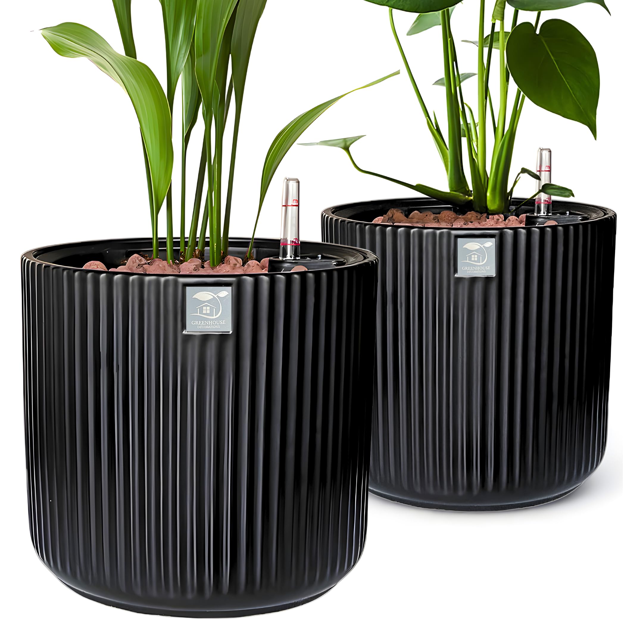 Ceramic Self-Watering Pots for Indoor Plants (2-Pack) | 9 inch | Water Level Indicator | Practical Hybrid Planter | Hands-Free Watering | Large Planters for Easy Care