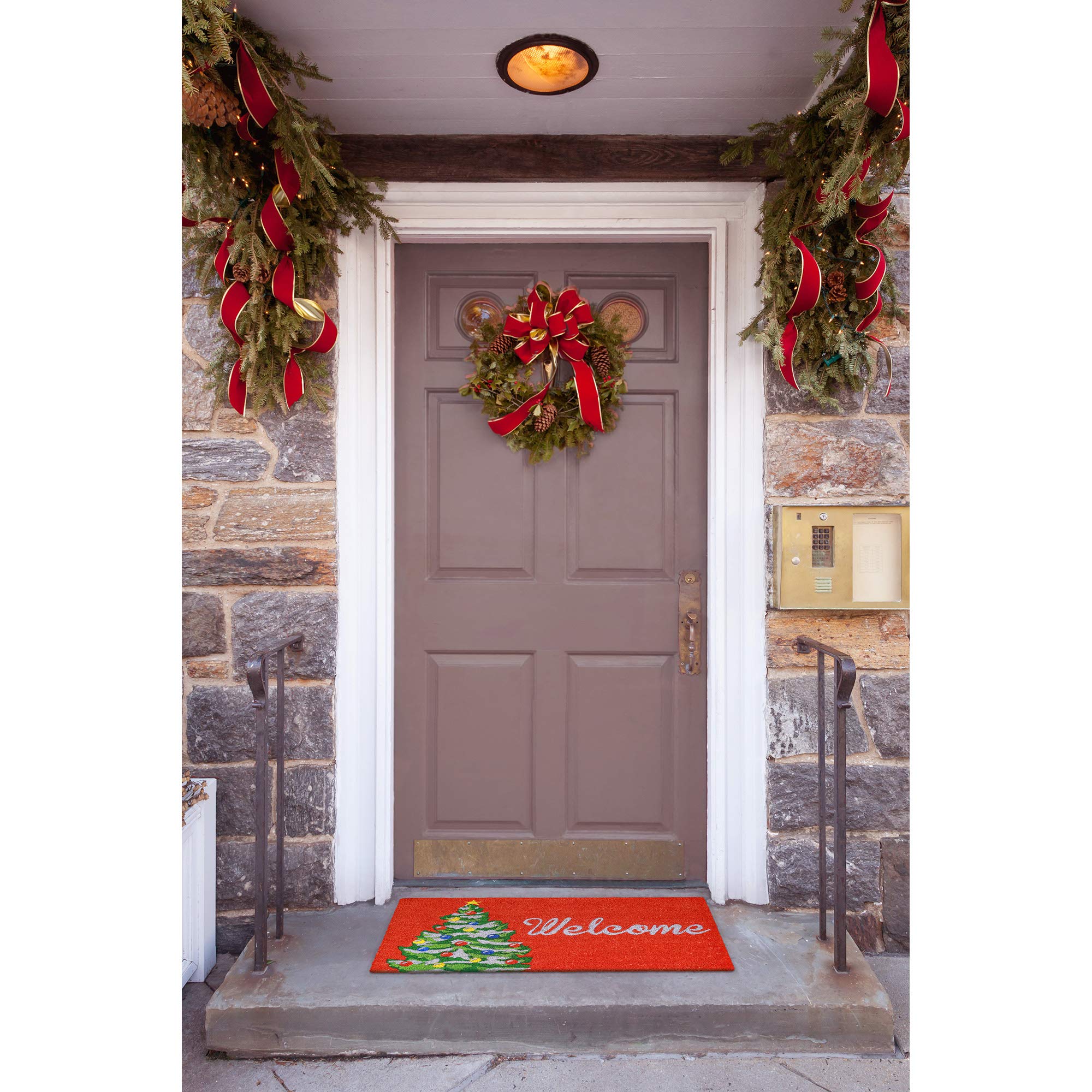 Liora Manne Natura Winter Red - Felpudo para Puerta de Fibra de Coco de Bienvenida, 1 pie 6 Pulgadas x 2 pies 6