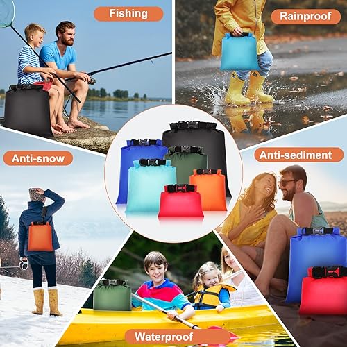 Miniatura 7 de Paquete de 6 bolsas secas impermeables, saco seco definitivo, sacos secos ligeros para exteriores, bolsa seca multicolor para kayak, senderismo,
