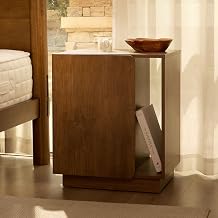 FLEXISPOT Walnut Finish Nightstand with Charging Station, Minimalist Style