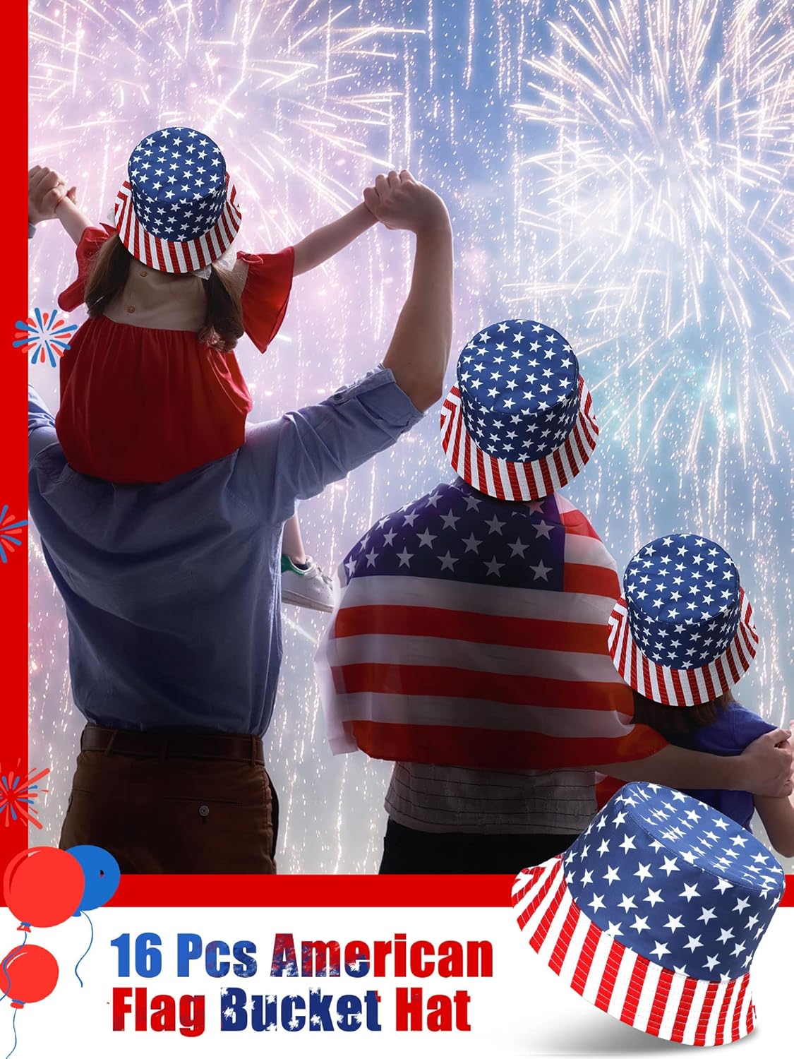 16 Pcs American Flag Bucket Hat Bulk Packable 4th of July Fisherman Hats USA Patriotic Summer Travel Beach Sun Hat for Women Men 250th Anniversary