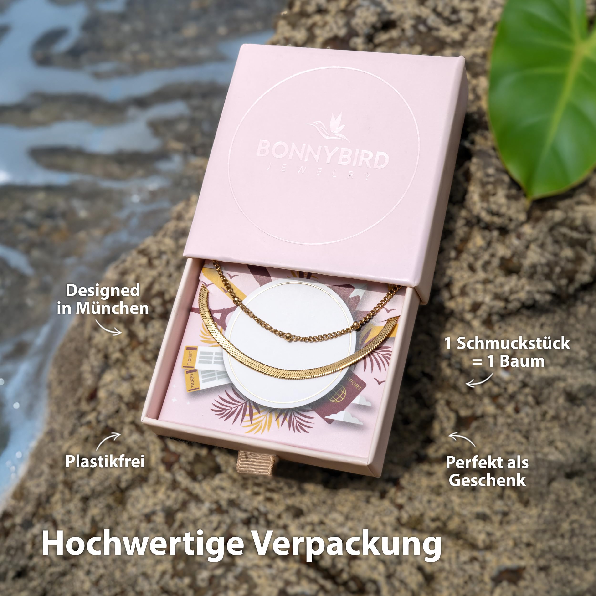 BONNYBIRD® Premium Edelstahl Fußkettchen für Damen in Silber, Gold & Roségold, 100% Wasserfest & Hautverträglich BonnyBeach