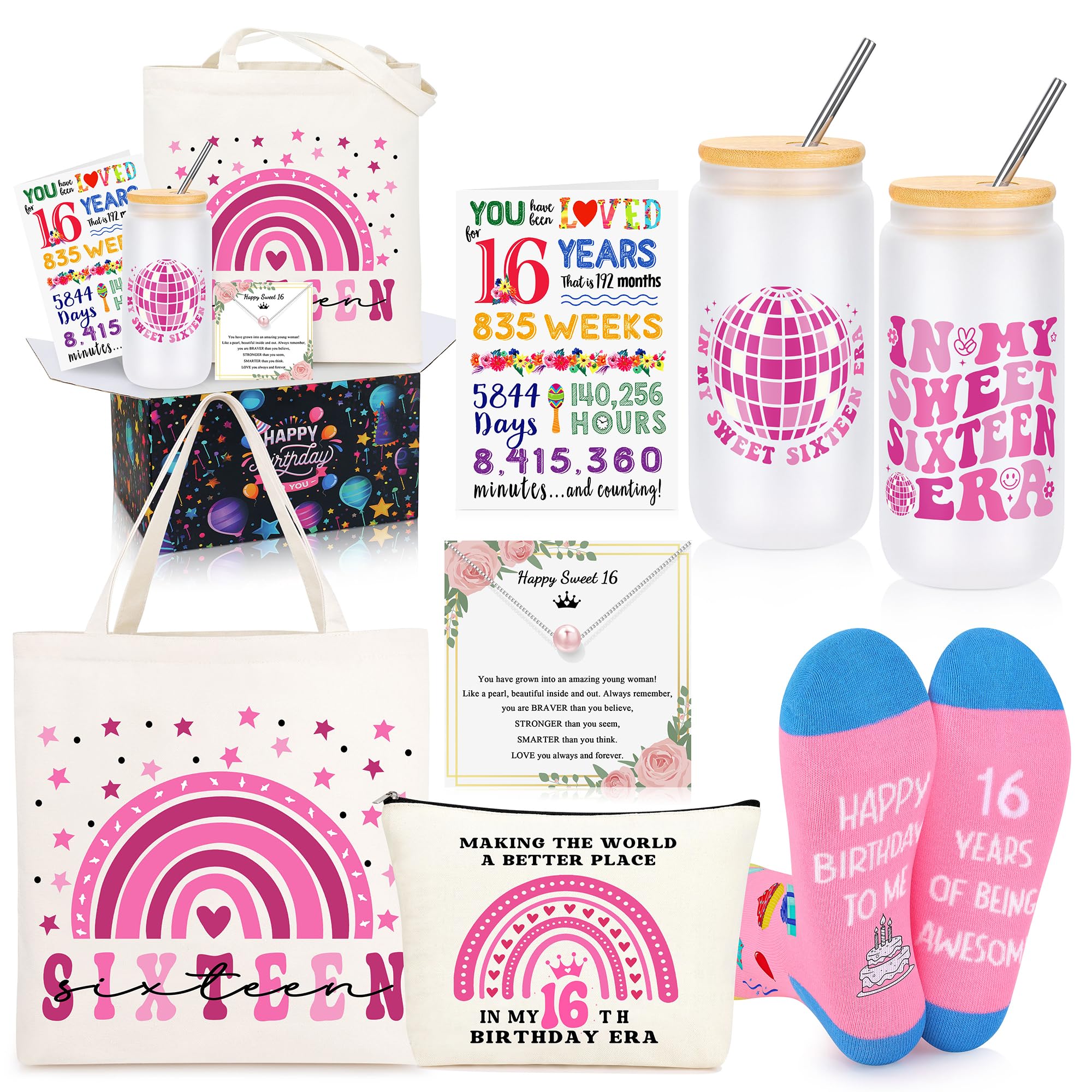 Sweet 16 Gifts for Girls, 16th Birthday Gifts for Teen Girls, 16th Birthday Decorations Basket of 6