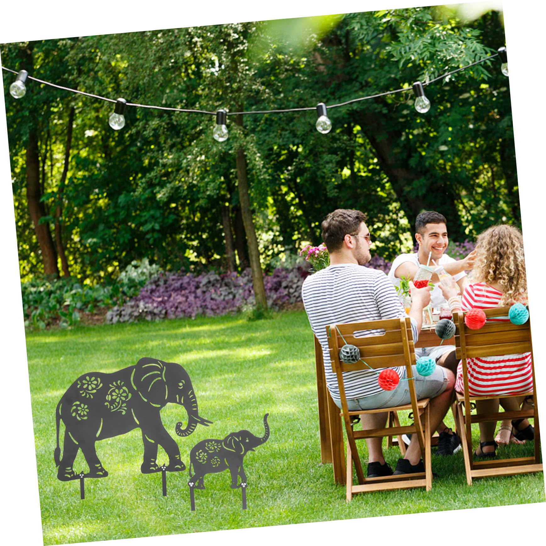 Supvox Elefanten Dekorative Gartenstecker aus Eisen 2 Stück Gartenstecker und Schwarz Installieren für Außenbereich für Rasen Gartenliebhaber