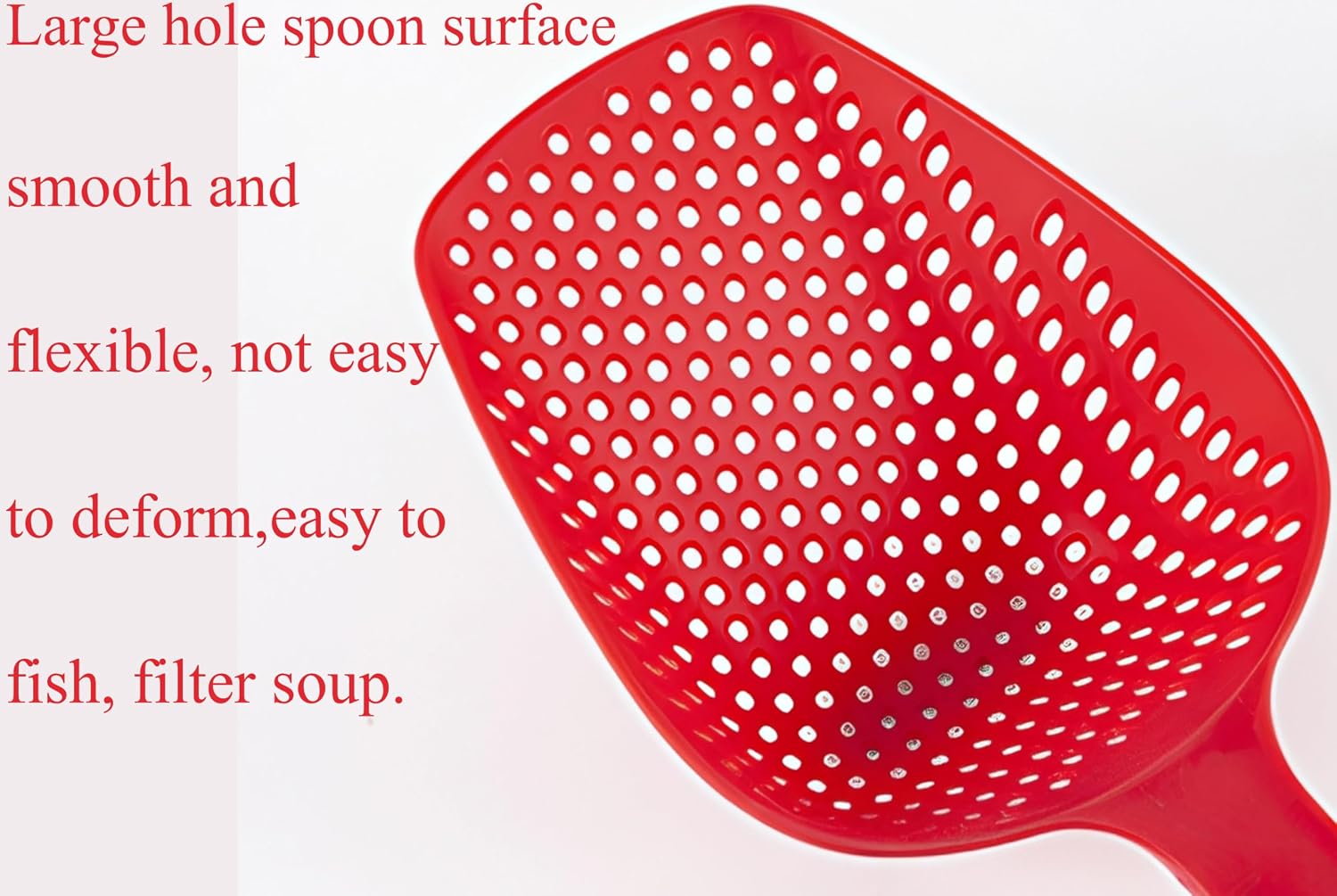 Solid Food grade silicone Spider Skimmer Ladle for Cooking and Frying, Kitchen Utensils Wire Pasta Strainer Spoon with Handle for Kitchen Frying Food, Pasta, Spaghetti, 4.8 Inch（Red）