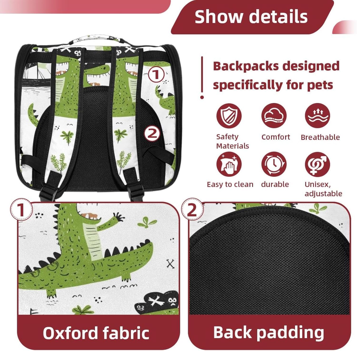 Green Crocodile (17) Pet Carrier Airline Approved Soft Sided Portable Cozy Travel Pet Bag, Car Seat Safe Carrier for Cats and Dogs