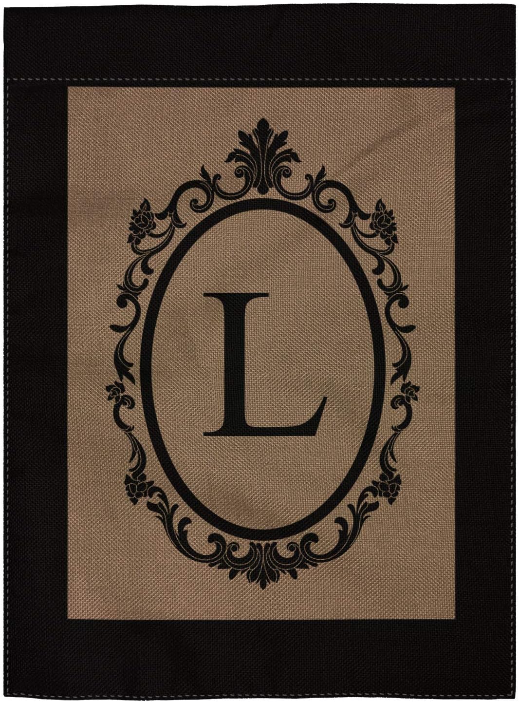 pingpi Monogram L Burlap Double Sided Garden Flag - 18" H x 12.5" W