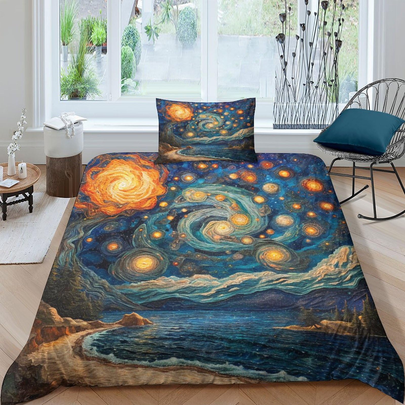 Parure de lit microfibre respirante motif mer d'étoiles 3D
