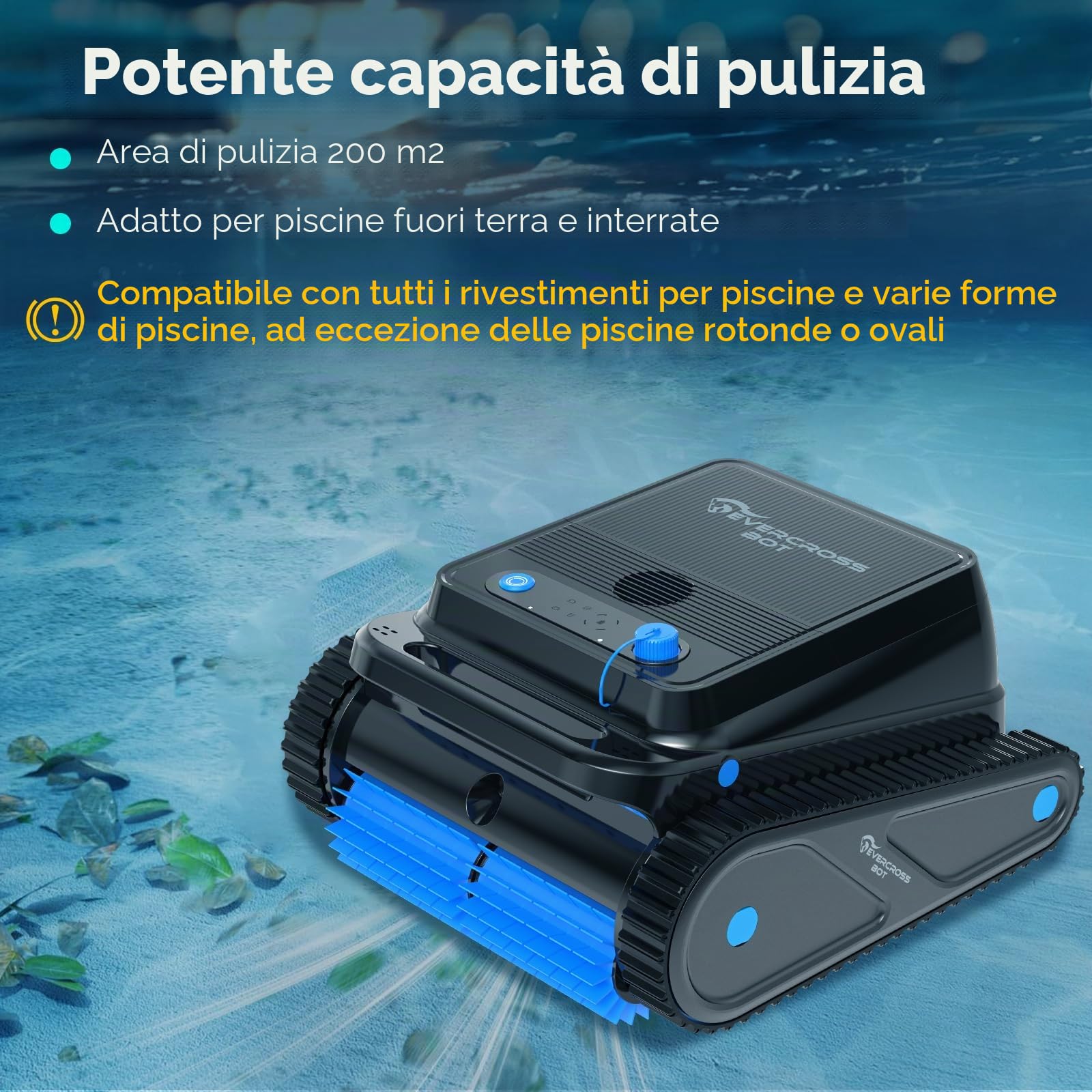 (2026 Nuovo) EVERCROSS BOT Robot Piscina Senza Fili con App, Pulizia Fondo, Pareti e Linea Acqua, 120 Min, 4 Motori, Ritorno Automatico, fino a 200 m²