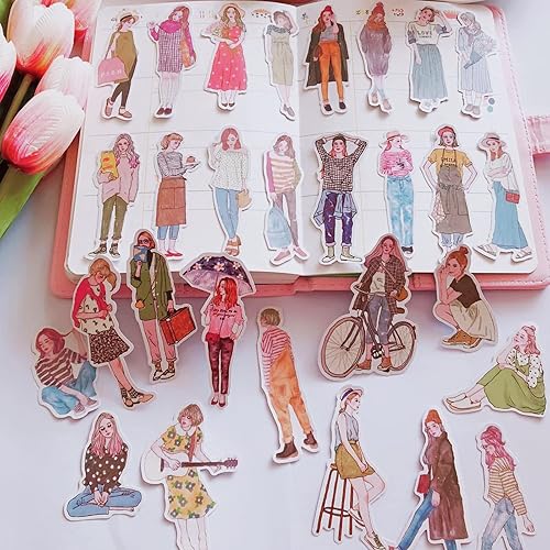 Miniatura 3 de 100 pegatinas de moda para niñas, no repeticiones, impermeables, para diario, diario, diario, diario, diario, cuaderno, collage, álbum estético,