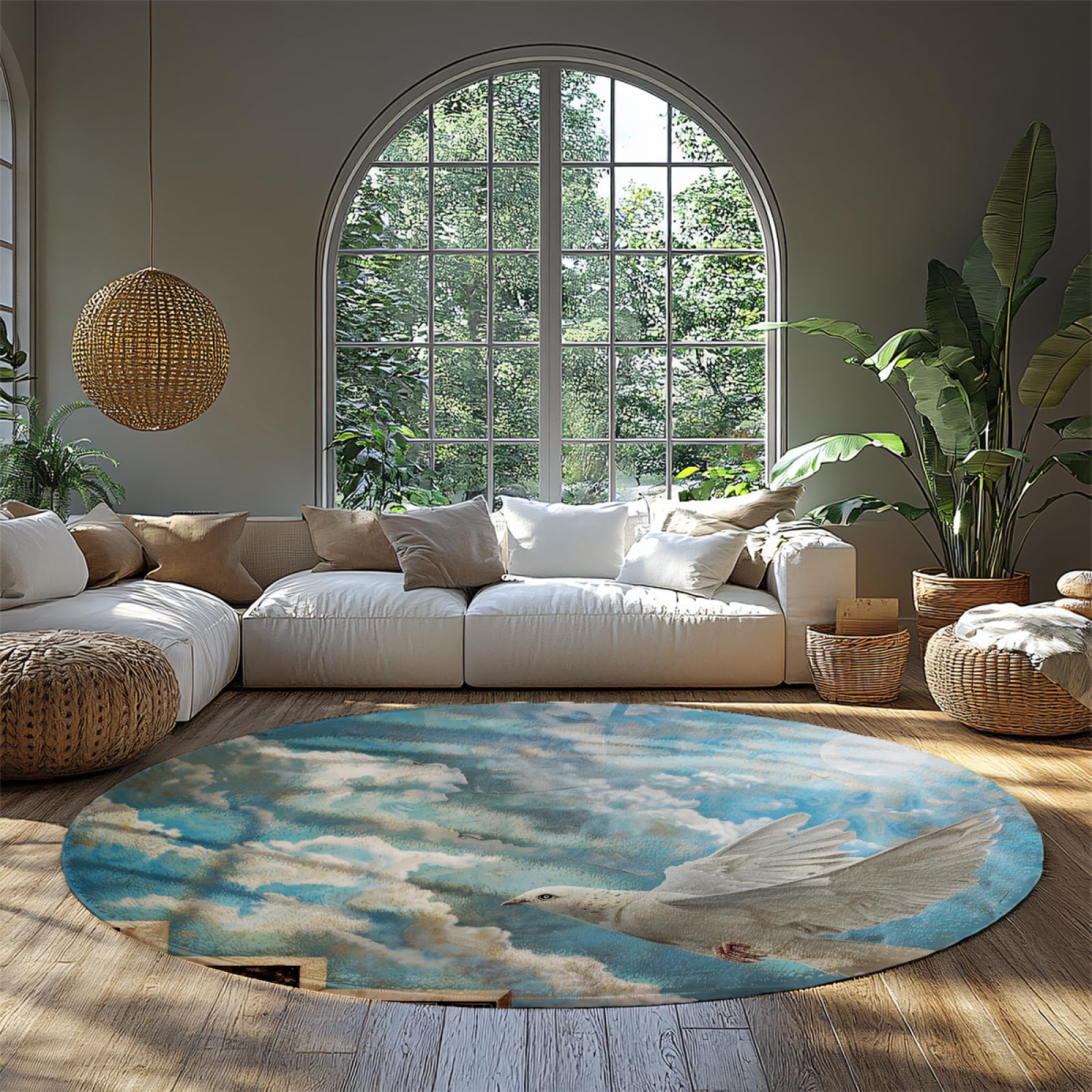 Tappeti Rotondi Tortora Bianca - Sky Cloud Pattern Tappeto Antiscivolo Tappeto Lavabile Antimacchia per La Stanza Dei Giochi Sala Giochi Studio 180cm