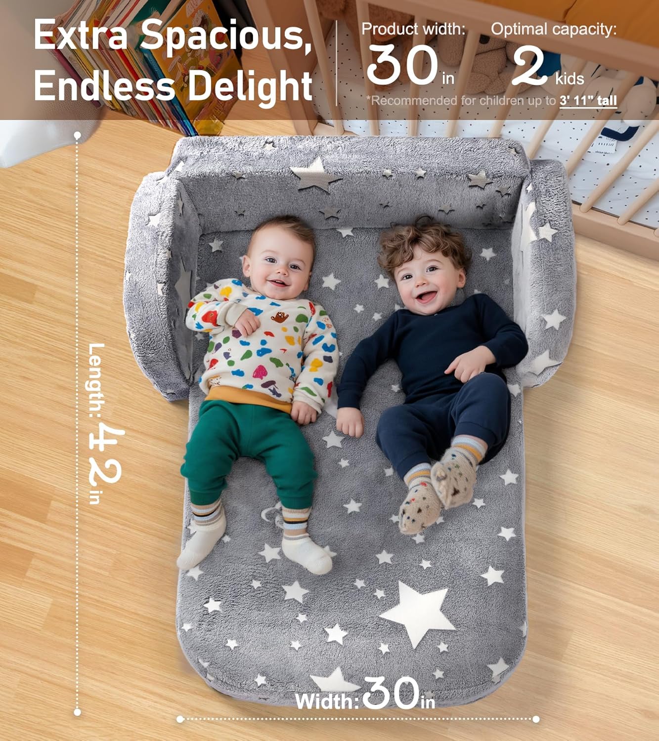 little dove 2-in-1 Toddler Couch, Toddler Couches That Fold Out, Glow in The Dark Kids Chair, Extra Wide Kids Couch, Comfy Kid Chairs, Convertible Couches to Lounger, Gifts for Girls & Boys, Star - Image 2