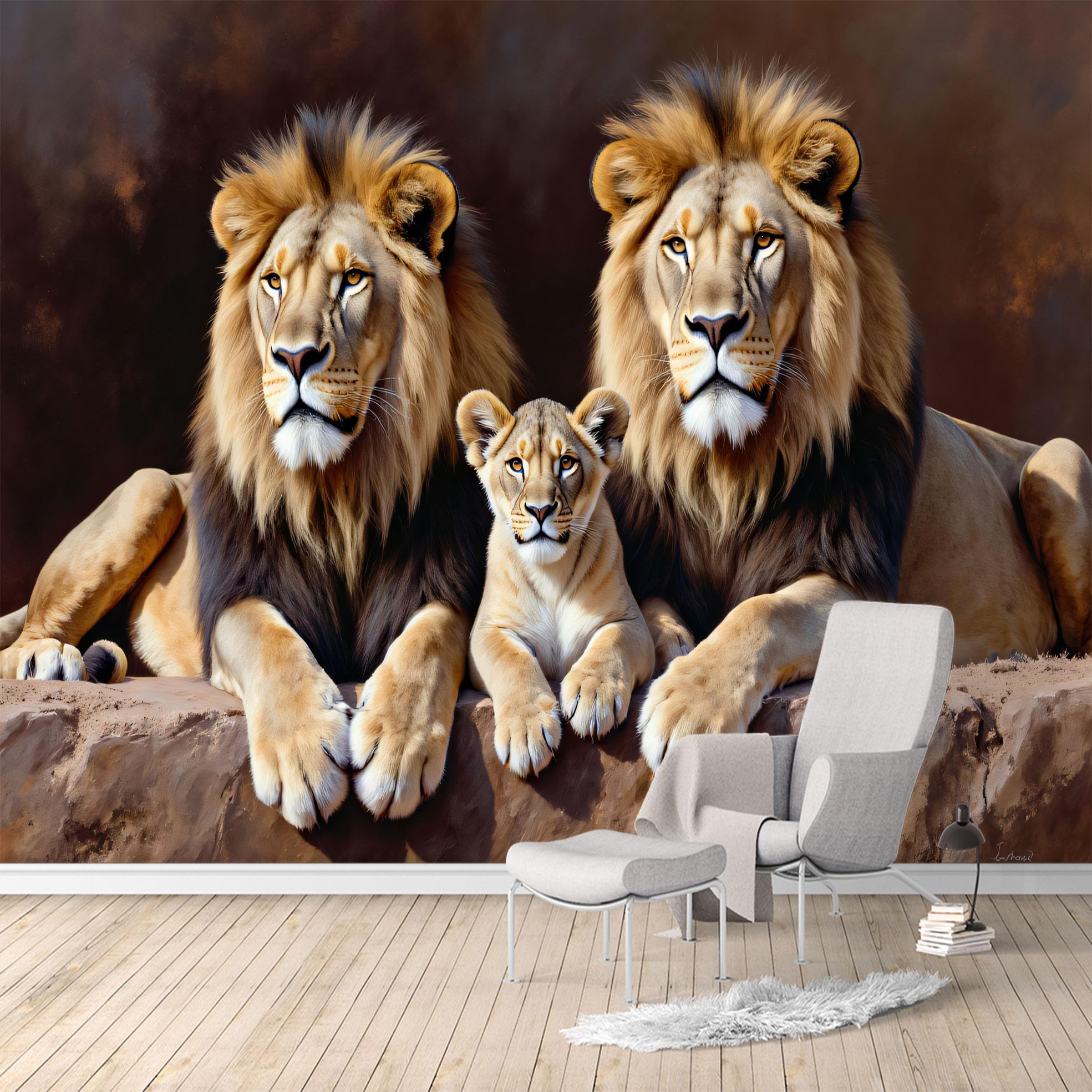 Custom Size Wall Murals,Majestic Lion Family Safari Wildlife Portrait,SelfAdhesive Water Activated Removable Wall Covering,Large Photo Wallpaper for Living Room Bedroom Office