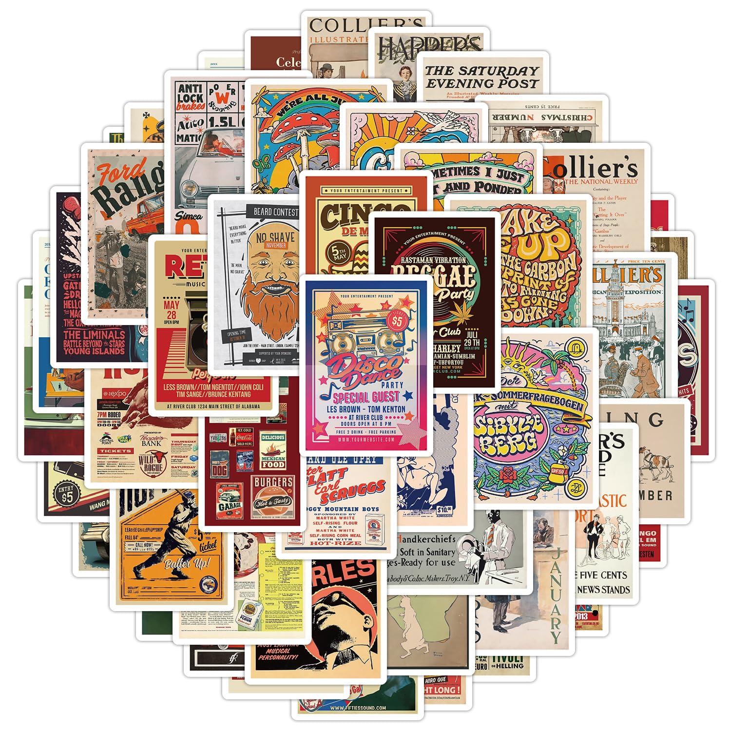 Vintage Posters Stickers 50PCS for Kids Teens Girls Adults,Art Posters Waterproof Decals for Water Bottles Laptop Bicycle Skateboard Luggage Phone Computer Scrapbook Car Helmet Guitar - Image 3