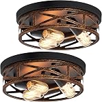 ZHU YAN 2 Pack Black Flush Mount Plafond Light,Farmhouse Metal Cage Black Light fixture Plafond Mount for Kitchen Entryway Hallway E26 Base (10.63in)