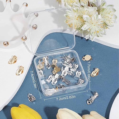 Miniatura 7 de SUNNYCLUE 1 caja de 30 piezas de 3 colores de clip en aretes de clip redondos de espalda plana, convertidores de aretes de acero inoxidable, ajustes