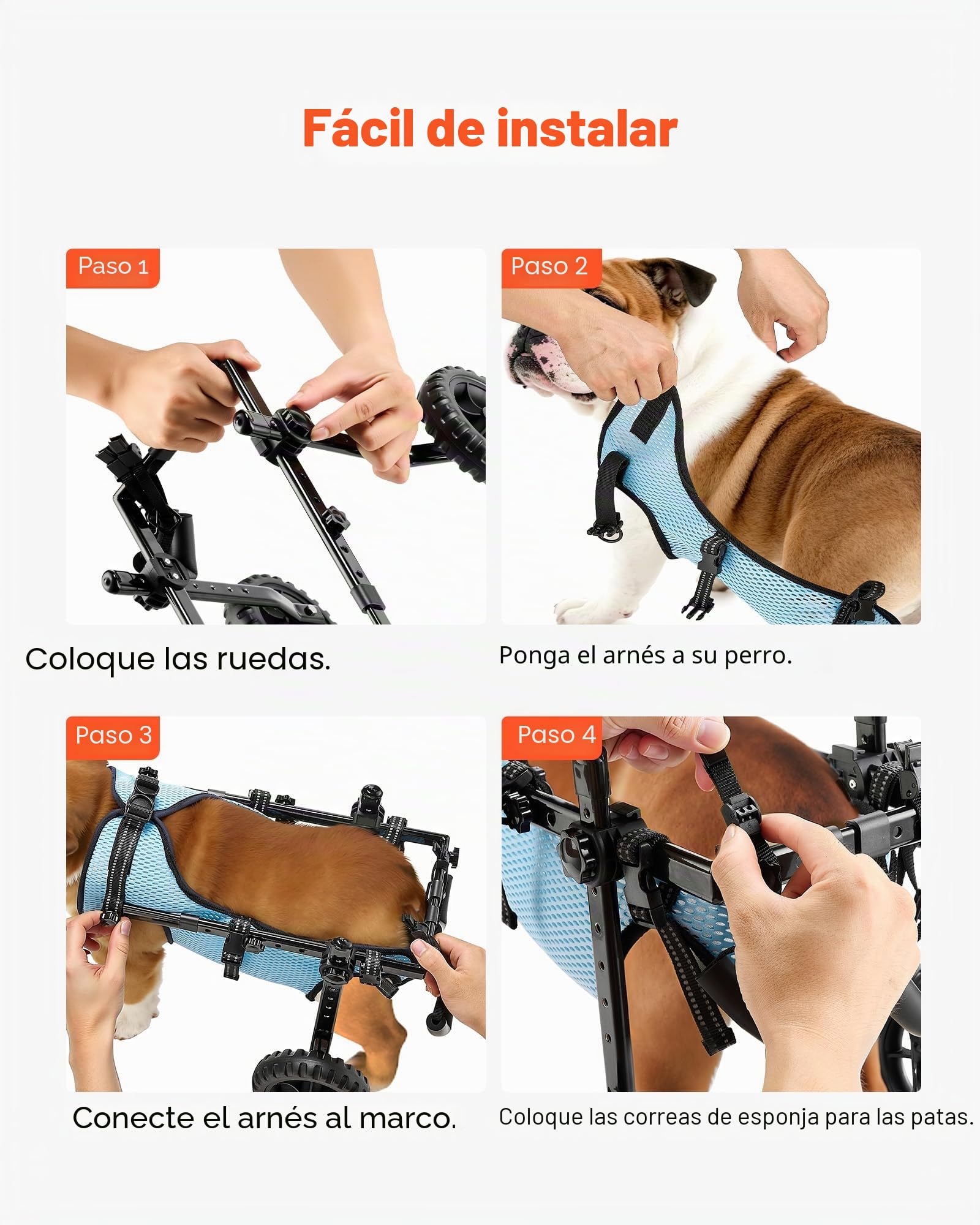 VEVOR Silla de Ruedas para Perros para Patas traseras, Silla de Ruedas Ligera de 2 Ruedas para Mascotas, Altura, Ancho y Longitud Ajustable, Carrito de Perro con Ruedas Que absorben los Golpes, para