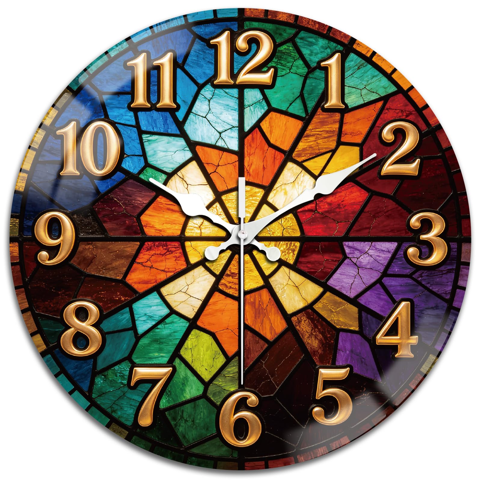 peacoblue Horloge murale silencieuse 30,5 cm vitrail salon cuisine