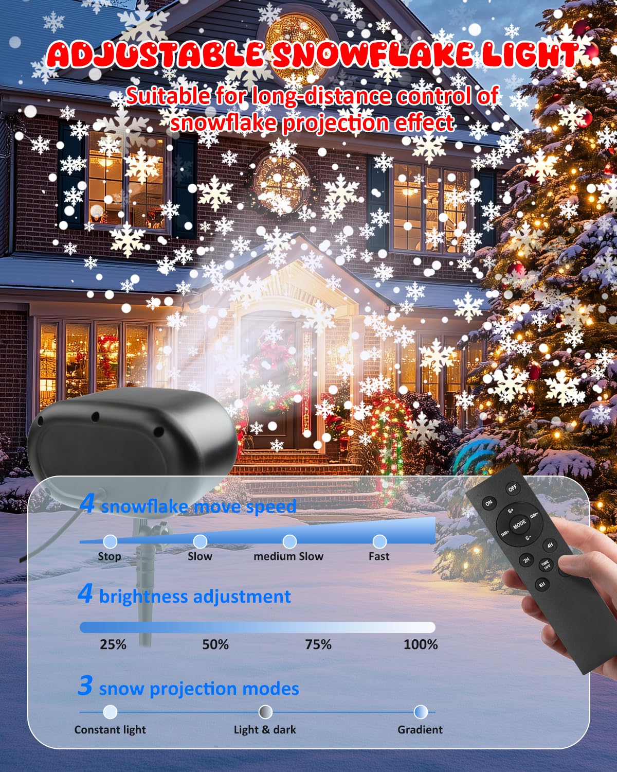 Christmas Snowflake Projector Lights, Snow Falling LED Light with Remote, Adjustable Dynamic Snow Light Show Projector - Image 4