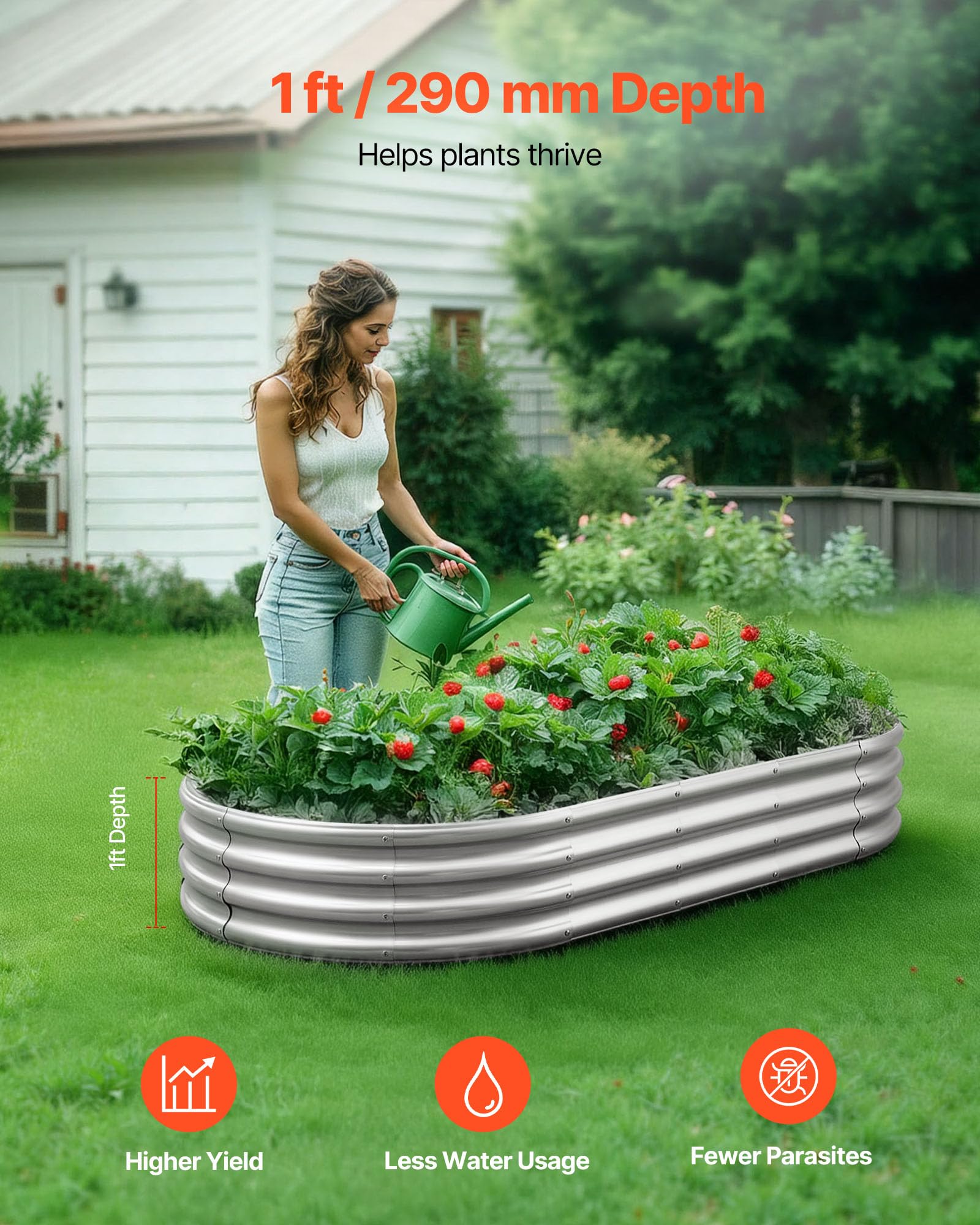 VEVOR Potager Surélevé Métal 180x90x29 cm Carré Potager Surélevé Galvanisé Lit de Jardin Fond Ouvert Bac de Jardinage pour Culture de Légumes, Fleurs, Herbes Aromatiques, Plantes Grasses, Argenté