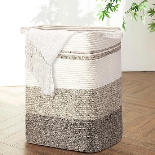 DOFASAYI Cesta de lavandería  Cesta de lavandería, cesta alta de almacenamiento de cuerda de algodón con asas, cesta decorativa para manta de sala